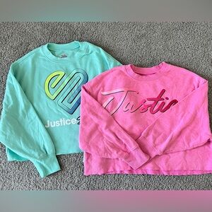 Bundle of 2! Girls Justice Sport Vibrant Pink and Teal Sweatshirts - size M(10)
